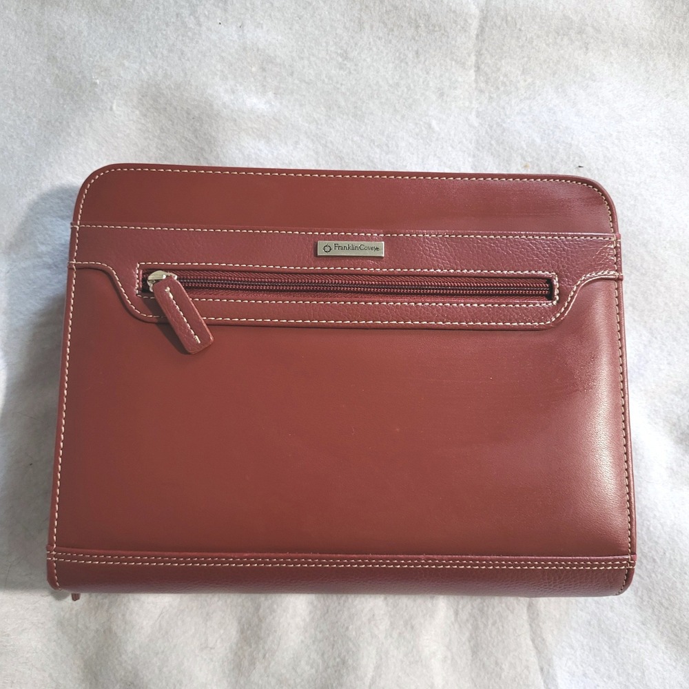 Franklin Covey Burgundy Leather Zippered 7 Ring Planner Binder Organizer
